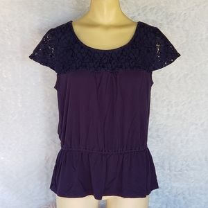 Navy Blue Peplum Style Top With Lace